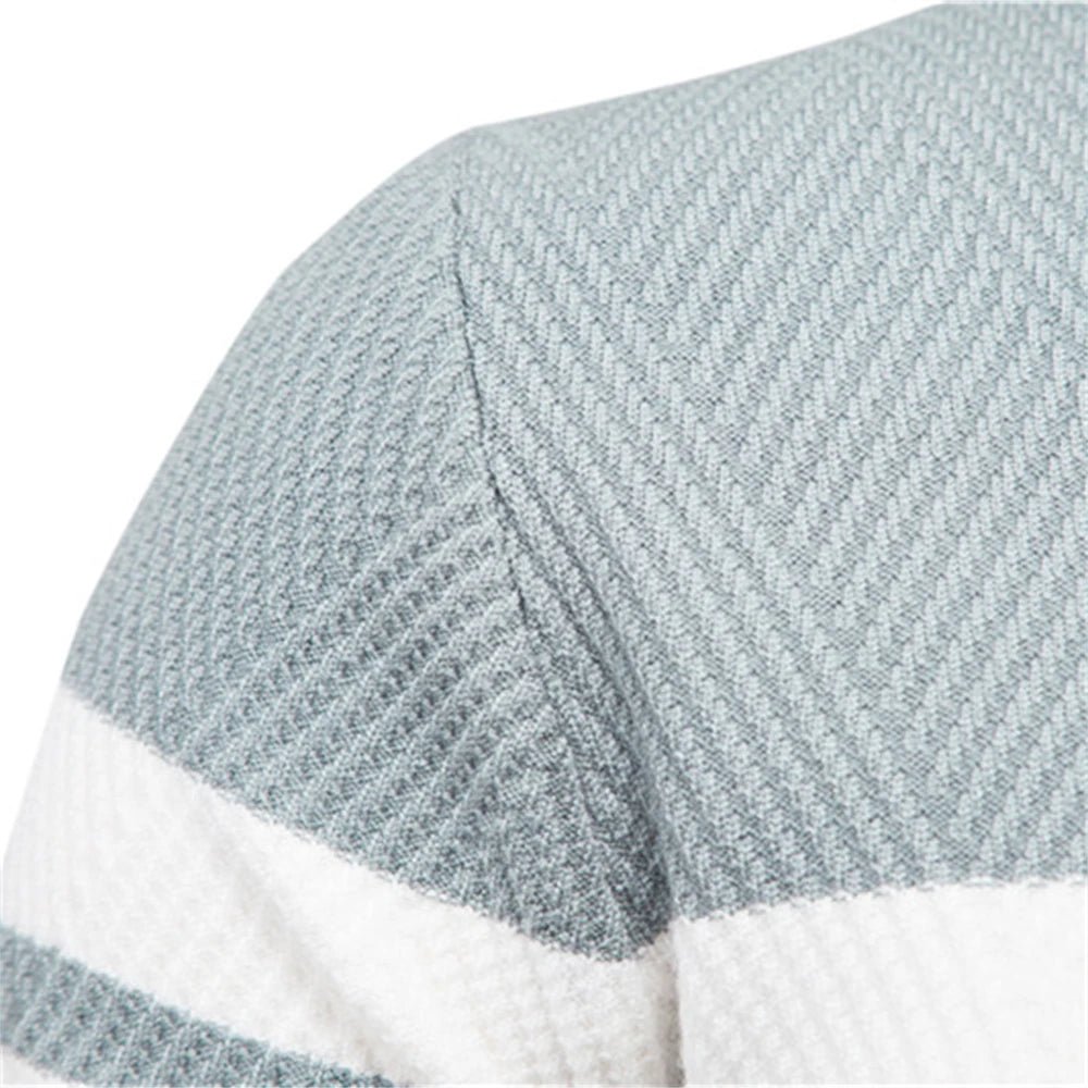 Nuevo jersey de otoño para hombre, suéter con cuello redondo de retazos de manga larga, suéteres ajustados cálidos, suéter informal de moda para hombre, ropa para hombre