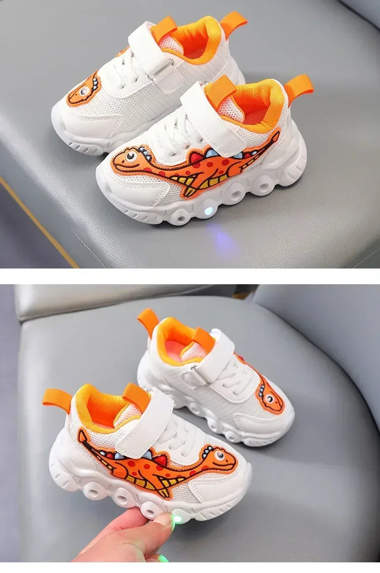 Zapatillas de deporte informales con dibujos animados para niños y niñas, zapatos de iluminación transpirables con malla LED, zapatos iluminados para bebés