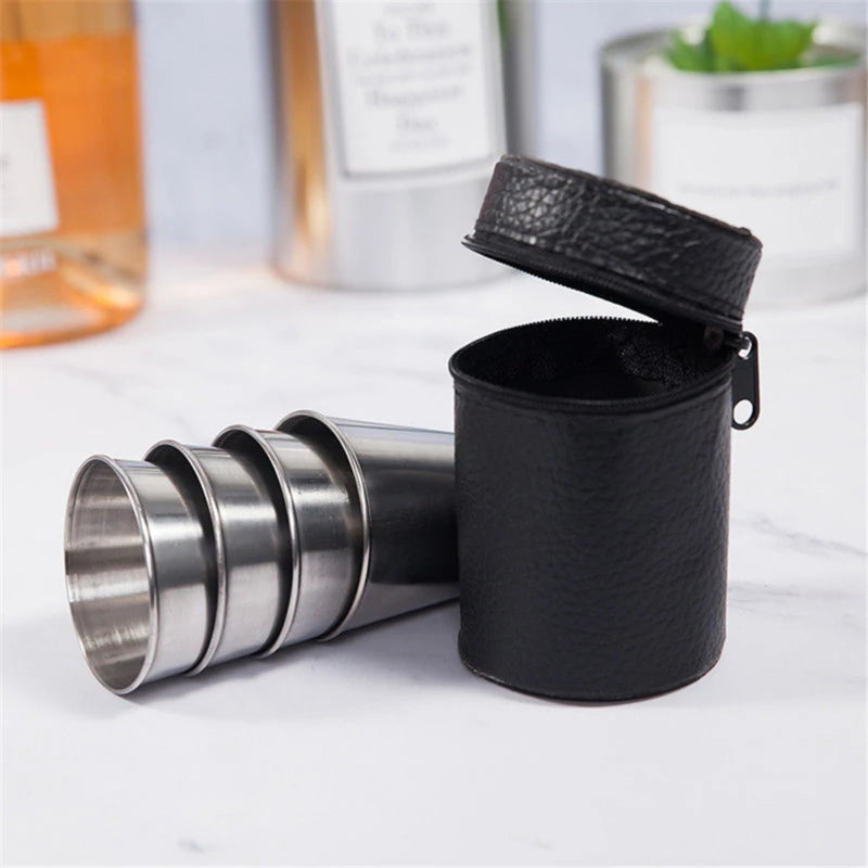 4/6 Uds tazas de acero inoxidable Mini vaso de chupito taza de cerveza taza de vino de Metal vaso de café tazas de té y leche Camping senderismo juego de tazas portátiles