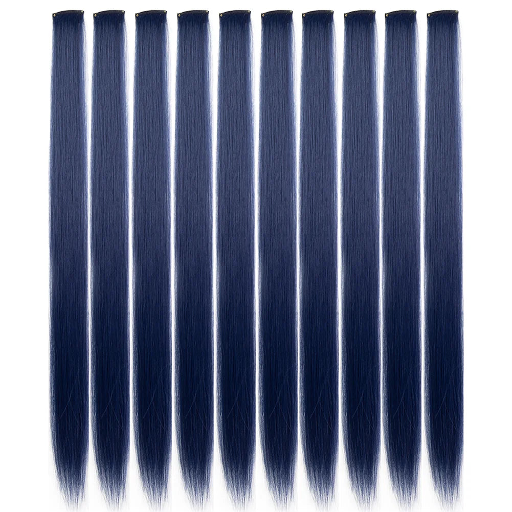 10 unids/pack de extensiones de cabello con Clip para fiesta de colores para niñas, postizos sintéticos de pelo liso de 22 pulgadas de colores Omber