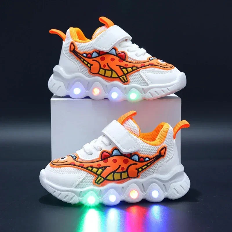Zapatillas de deporte informales con dibujos animados para niños y niñas, zapatos de iluminación transpirables con malla LED, zapatos iluminados para bebés