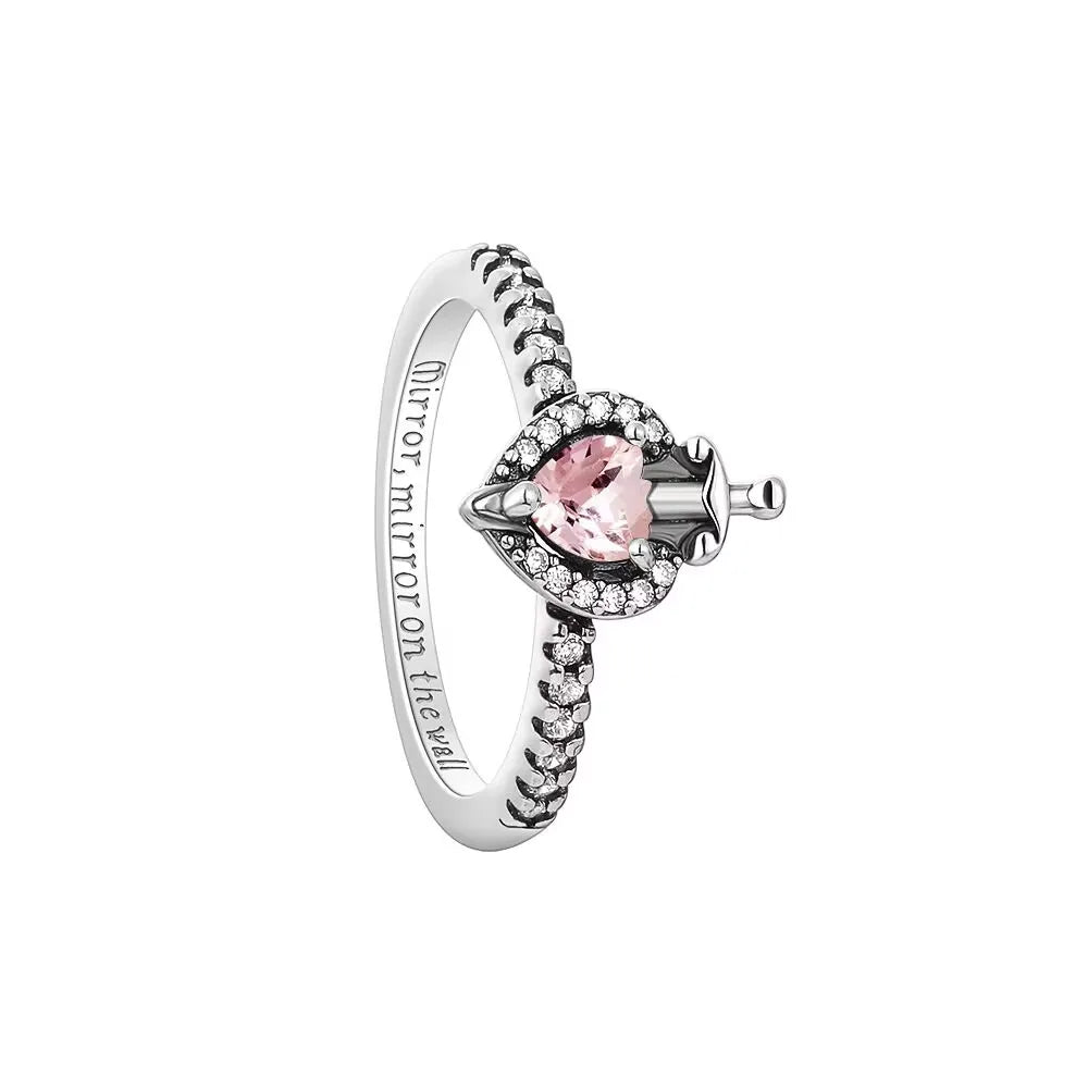 Anillo elegante de Plata de Ley 925 con concha de lazo esmaltado rojo y piedra de corazón Original para mujer, anillos de joyería para fiesta de boda