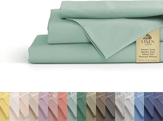 Sábanas de percal 100% algodón tamaño Queen, crema, bolsillo profundo, juego de 4 piezas: 1 sábana bajera plana, 1 bolsillo profundo y 2 fundas de almohada,