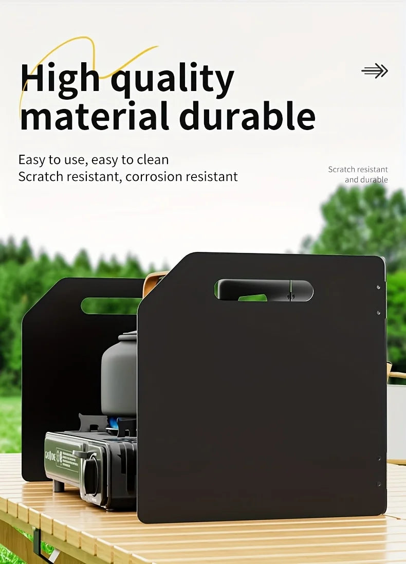 Parabrisas plegable portátil para estufa de acampada, protección contra el viento de metal rectangular de 4 lados, acabado recubierto de polvo