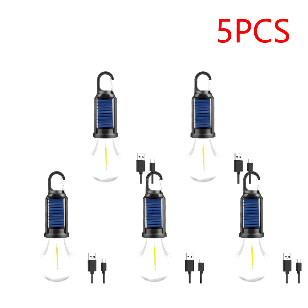 Linterna de iluminación LED con energía Solar, luz de tienda para exteriores con carga USB, impermeable, luz de ambiente para barbacoa, para acampar al aire libre, 2-5 uds.