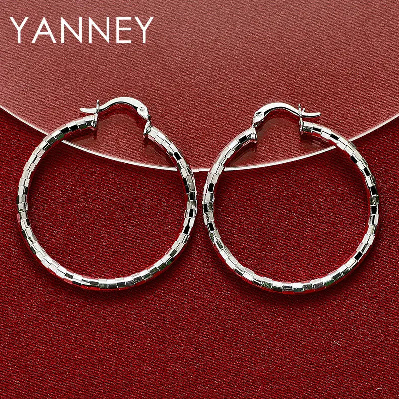 Nuevos pendientes redondos finos de Plata de Ley 925 de 40MM para mujer, abalorio, regalo de compromiso de boda, accesorios de joyería de moda