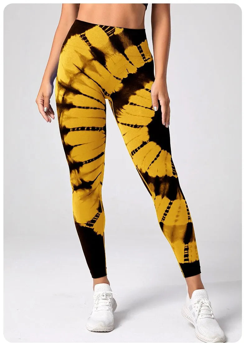 Mallas deportivas sin costuras para mujer, pantalones de Yoga de cintura alta, efecto Tie Dye, para entrenamiento, realce de glúteos, para gimnasio