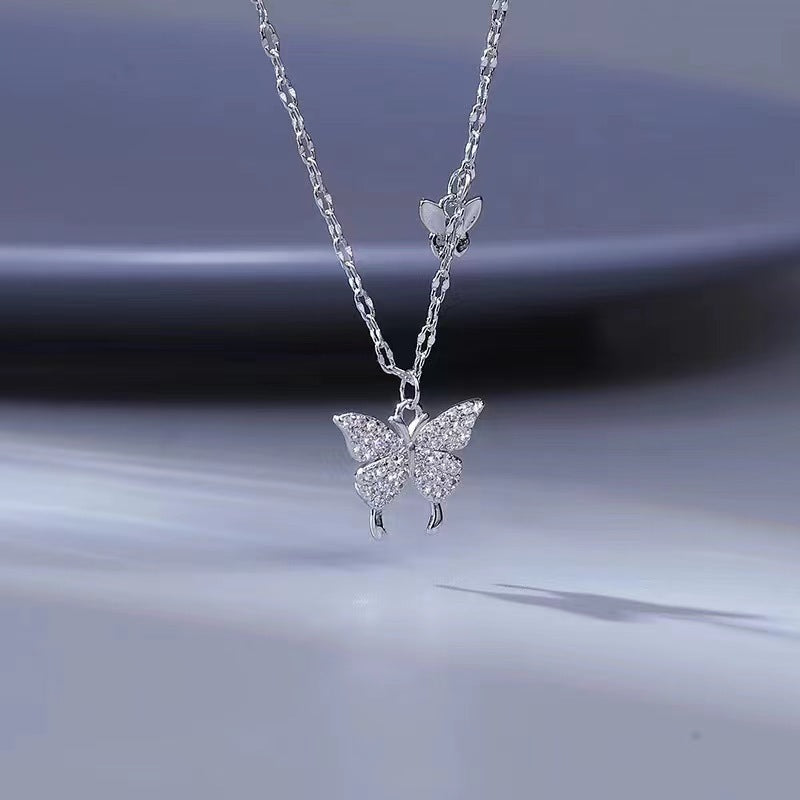 Collar de mariposa de plata para mujer, collar con colgante de circón de cristal para mujer y niña, collar de cadena de cristal, joyerÃa de fiesta