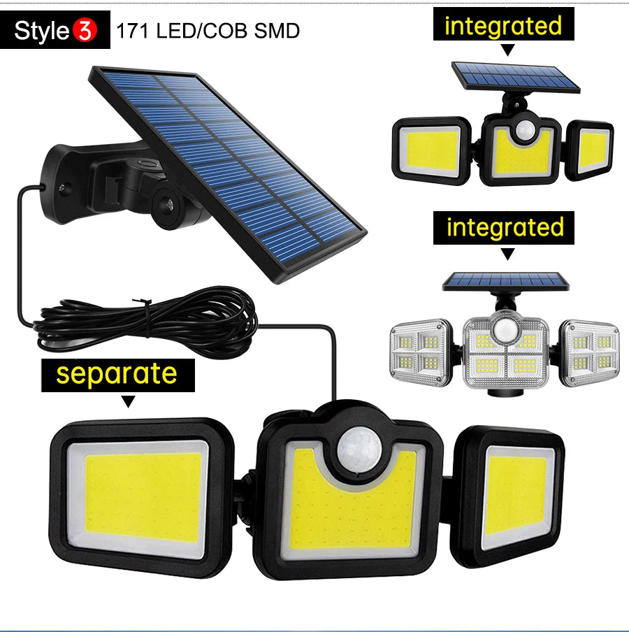 122/333LED luces solares Sensor de movimiento al aire libre inducción humana 3 modos IP65 impermeable energÃÂa Solar garaje patio lámpara de pared del pasillo