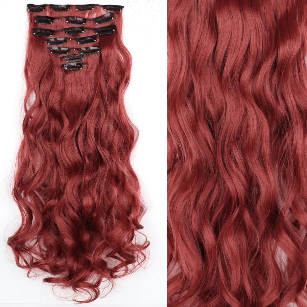 7 unids/set 16 Clips extensión de cabello negro largo liso pelo Natural Ombre peluca fibra resistente al calor para peinado de mujer