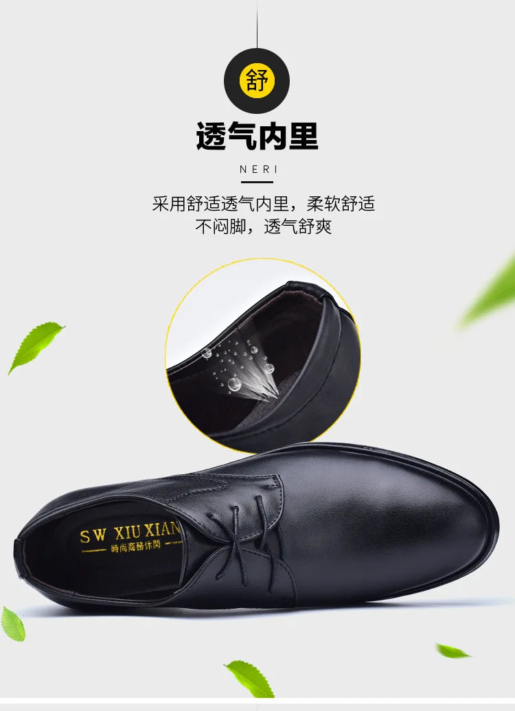 Zapatos de vestir formales para hombre, calzado informal de cuero, diseñador de boda Social, punta estrecha, zapatos negros de oficina para invierno, marca 2023