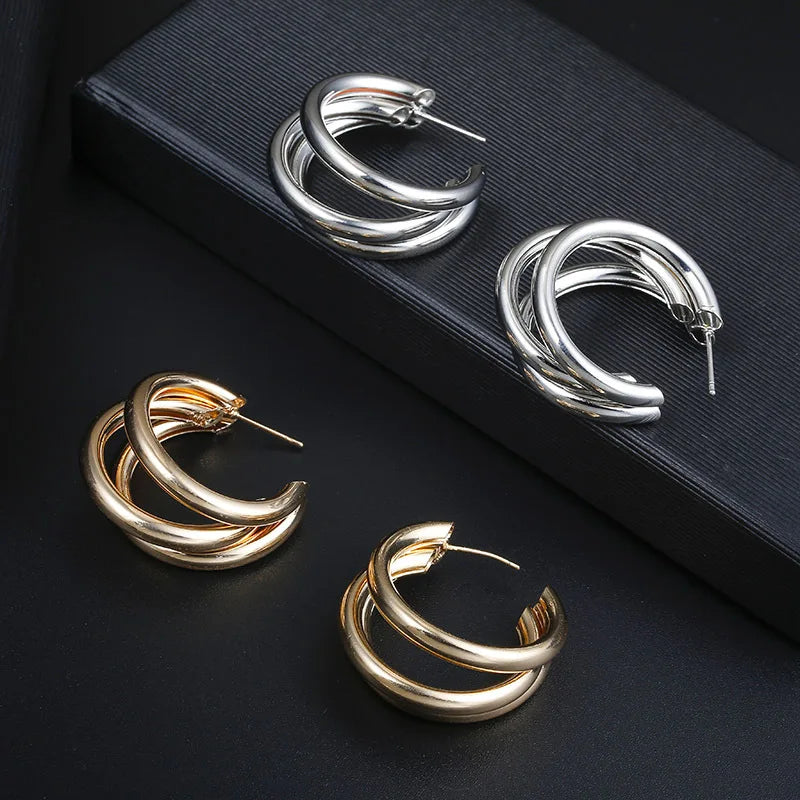 Pendientes de aro gruesos de Metal liso de acero inoxidable para mujer, aros redondos a la moda, pendientes llamativos, joyerÃa de moda 2024