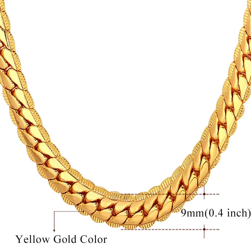 U7 6mm 9mm collares de cadena de serpiente gruesa Color dorado collar de eslabones de tono negro para hombres mujeres 6/9mm 18-30 pulgadas joyerÃÂa Unisex