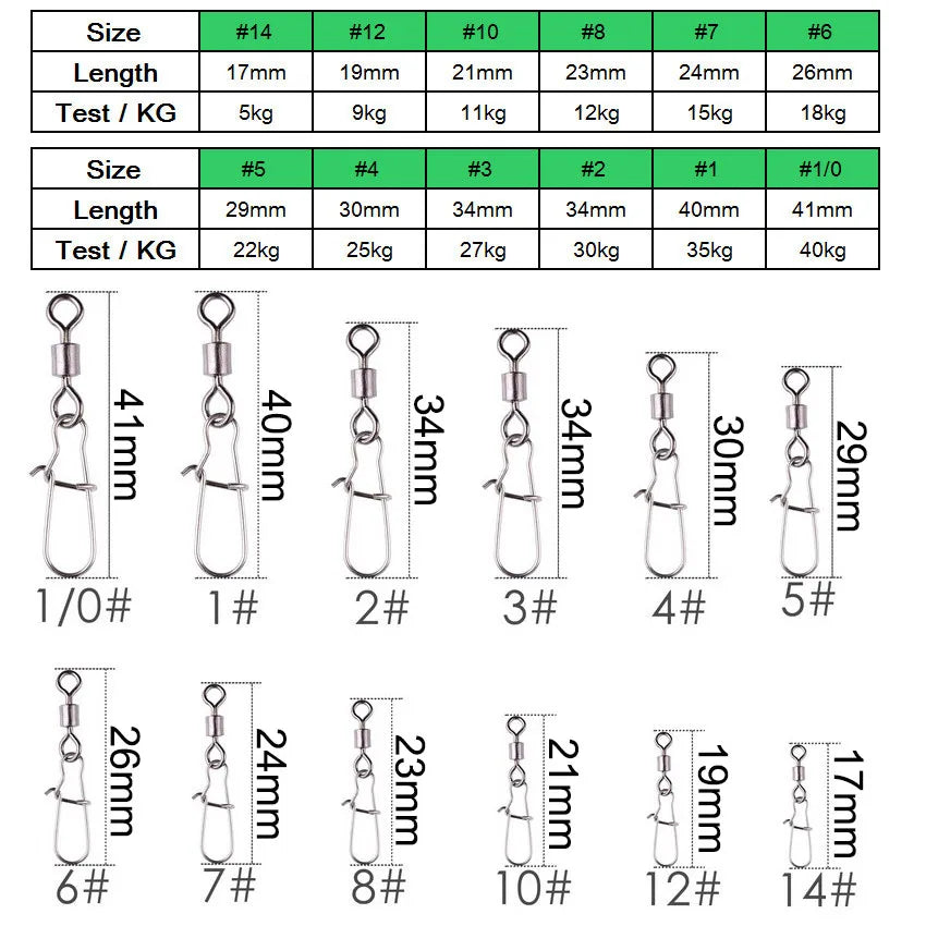 100 Uds rodamiento giratorio conector de pesca giratorio con broche giratorio de acero inoxidable señuelo de pesca gancho accesorios de pesca