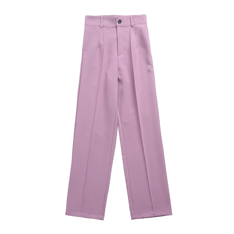 TRZA, pantalones rectos elegantes a la moda para oficina para Mujer, pantalones Vintage de cintura alta con cremallera, pantalones para Mujer
