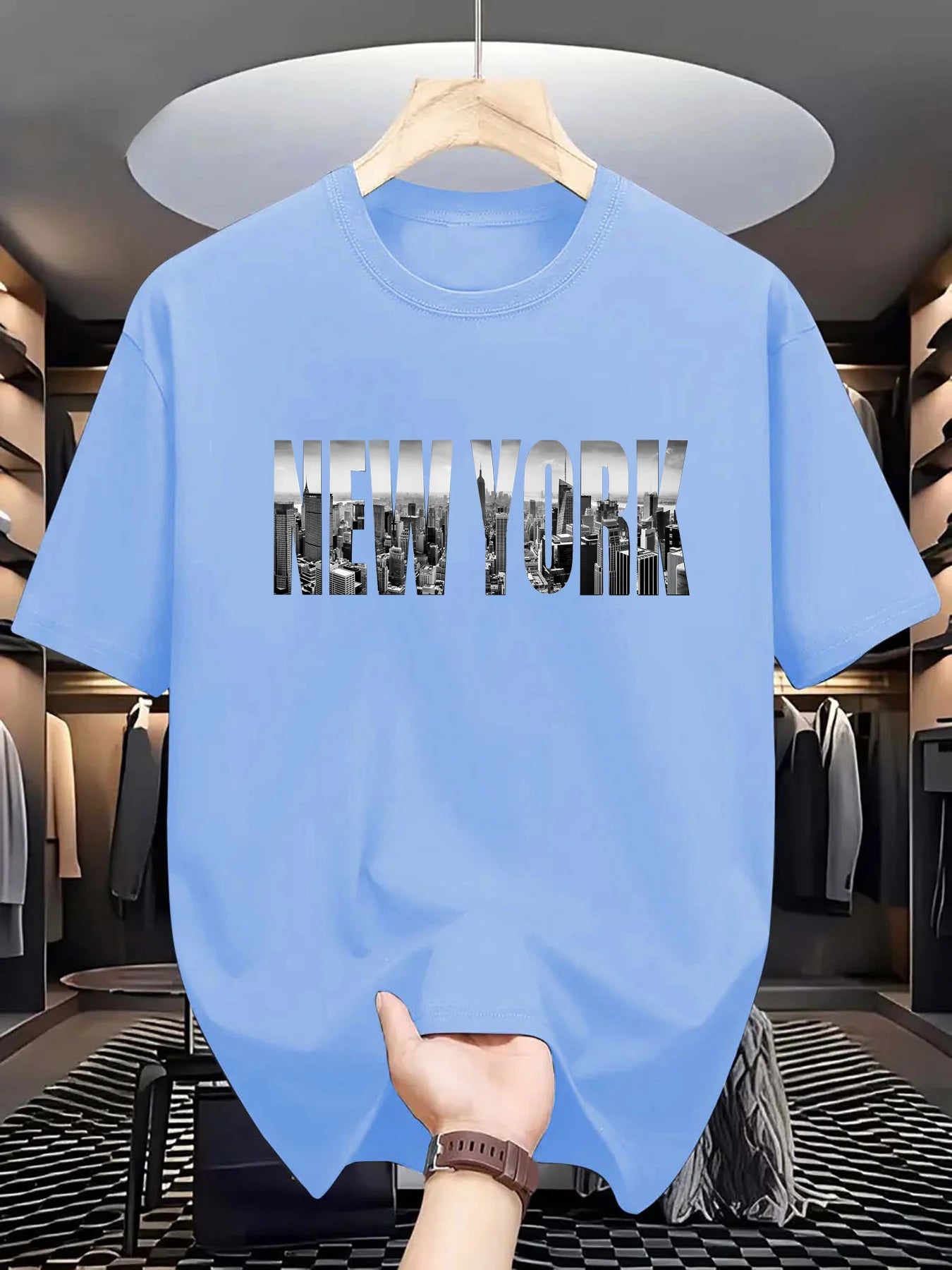 Camiseta de manga corta con cuello redondo para hombre, 100% de algodón puro, informal, holgada, de talla grande, con estampado de Nueva York City, deportiva, cómoda, de verano