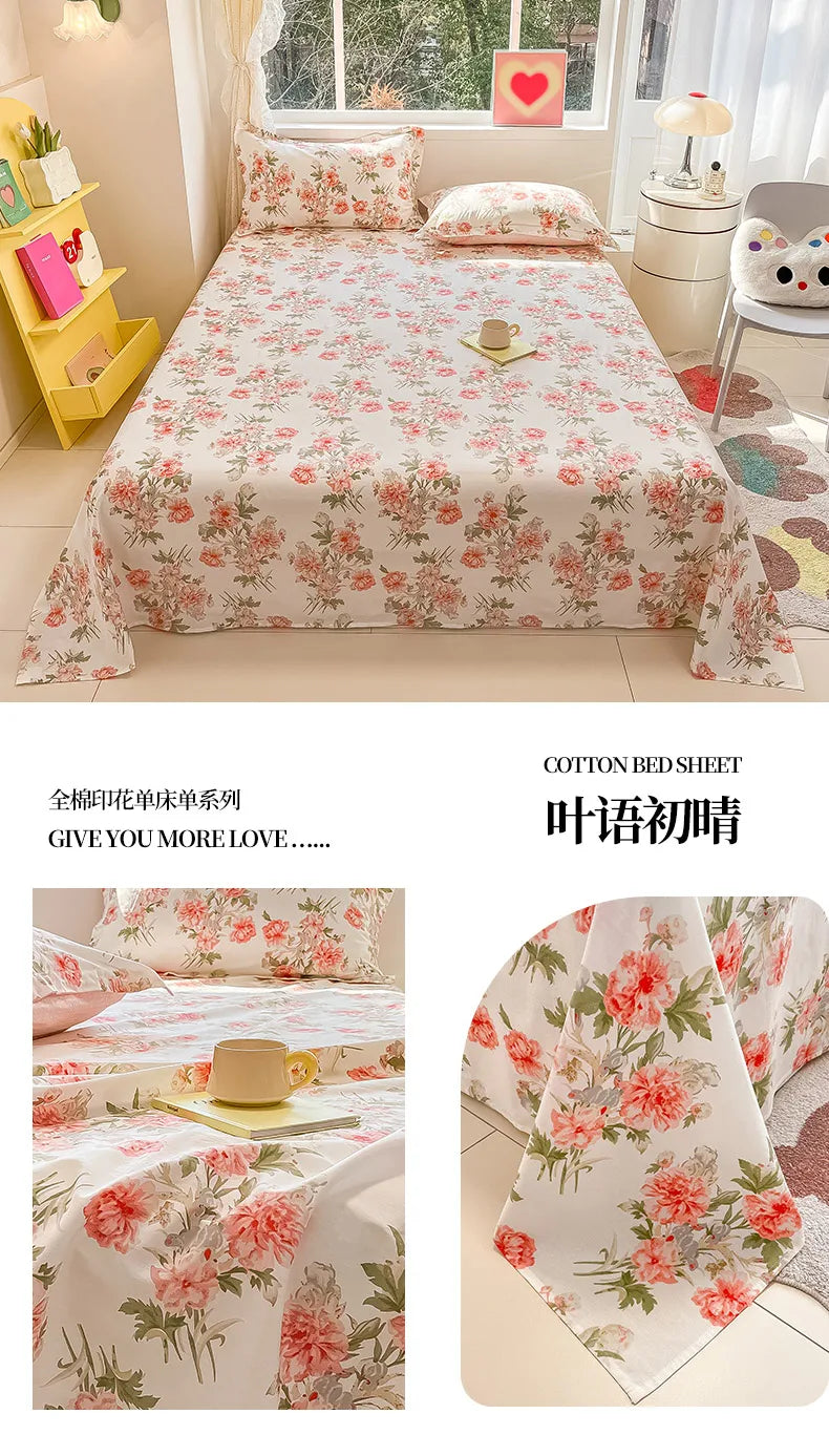 Sábana de algodón 100% con estampado de flores, sábanas dobles para niñas y niños, ropa de cama individual Queen King Size, 1 Uds.