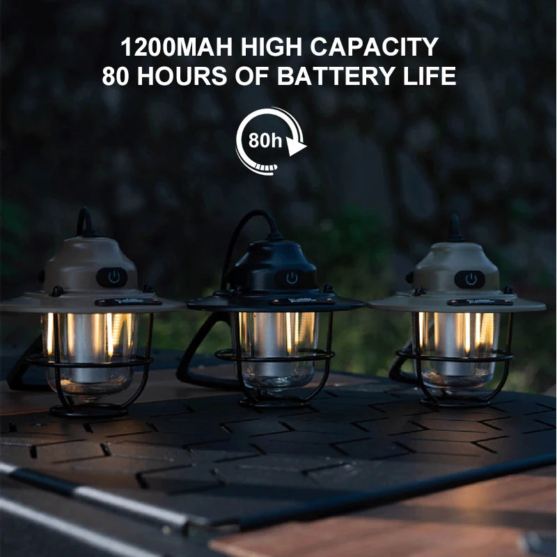 Linternas portátiles para acampar, lámpara colgante Retro para tienda, luz de Camping regulable impermeable, 1200mAh para senderismo, pesca, linterna de emergencia