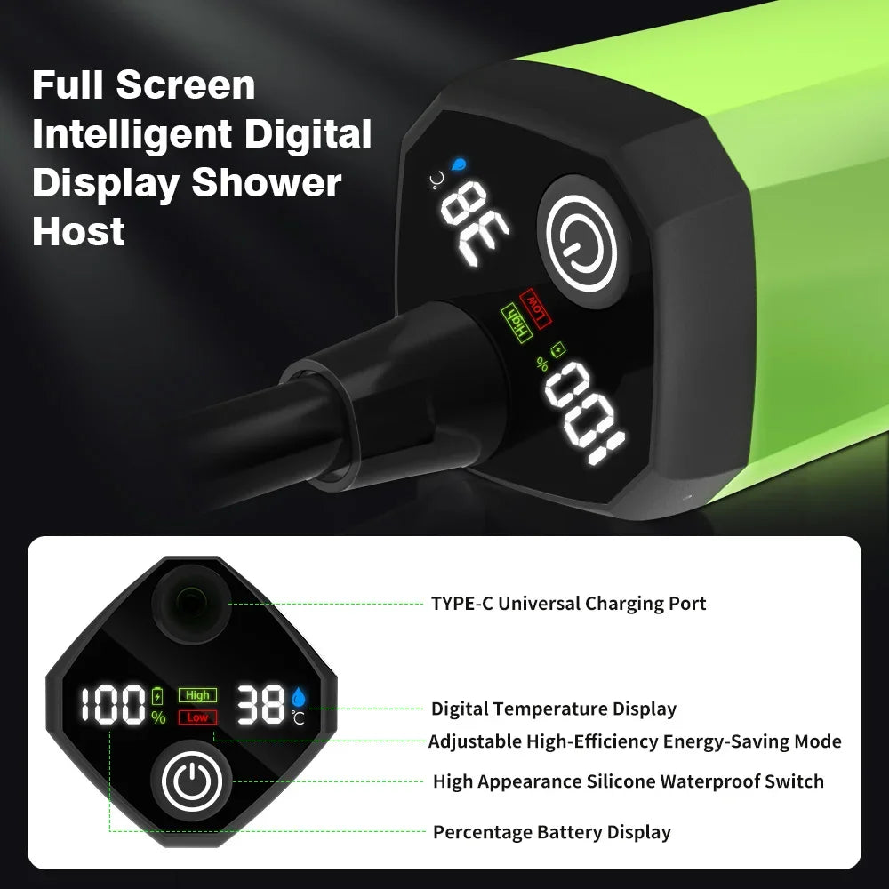 Bomba de ducha para acampar, Kit de ducha para exteriores RV, ducha de campamento con pantalla completa, pantalla Digital inteligente, Kit de ducha ajustable de 6000mAh