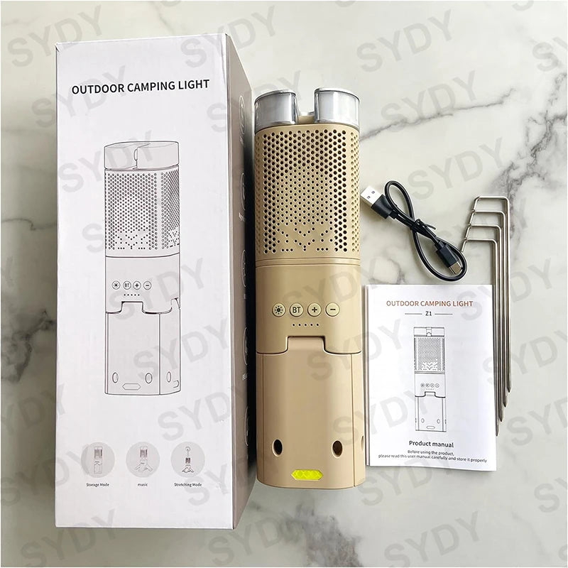 Linterna de Camping de 14000mAh, iluminación telescópica recargable, soporte magnético con altavoz, linterna LED portátil impermeable para exteriores