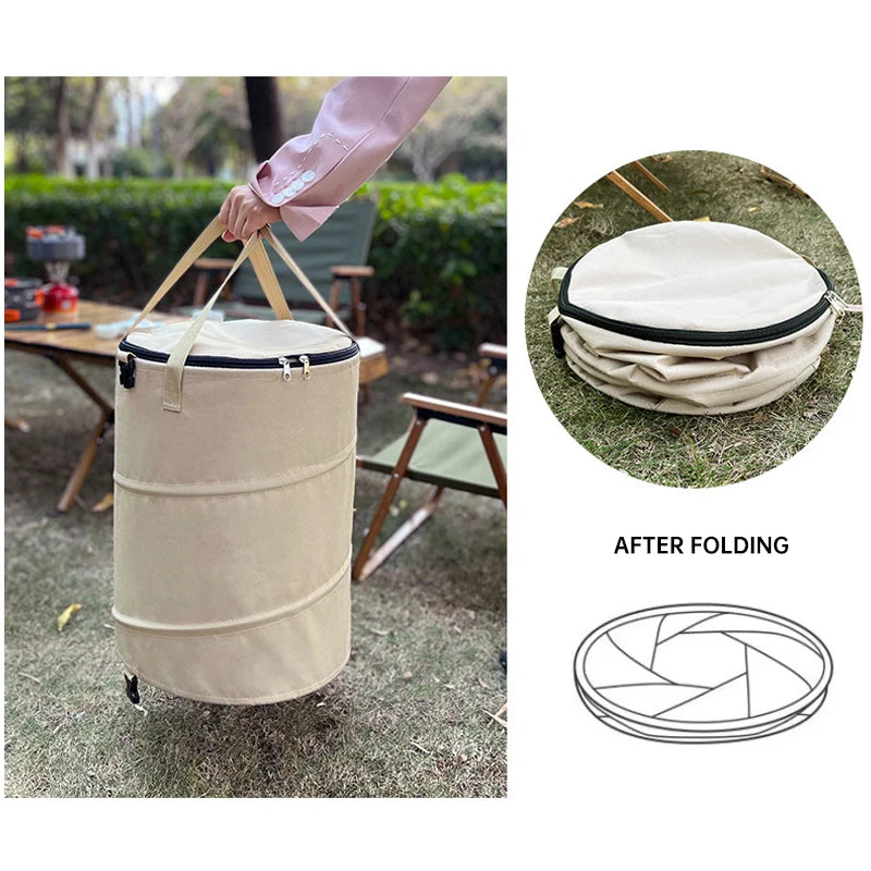Cubo de basura para acampar, cubo de almacenamiento Circular emergente, cubo de reciclaje plegable de lona, bolsa de basura para jardín y patio al aire libre