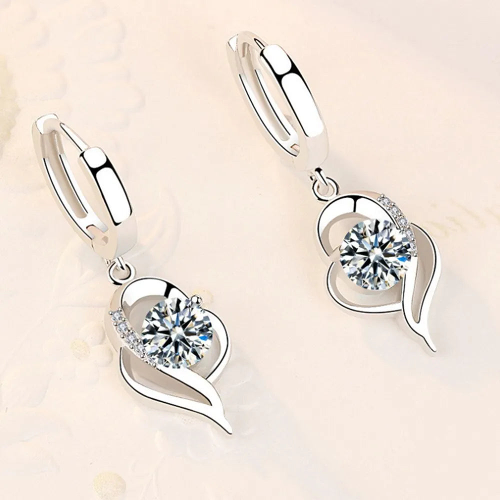 Pendientes de plata de ley 925 con circonita de cristal para mujer, joyería de moda de alta calidad, azul, rosa, blanco y morado, superventas