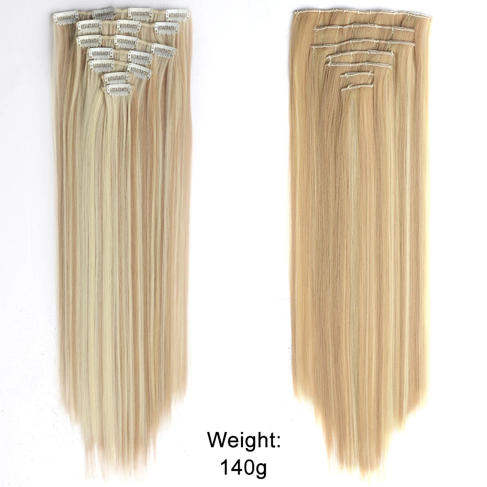 7 unids/set 16 Clips extensión de cabello negro largo liso pelo Natural Ombre peluca fibra resistente al calor para peinado de mujer