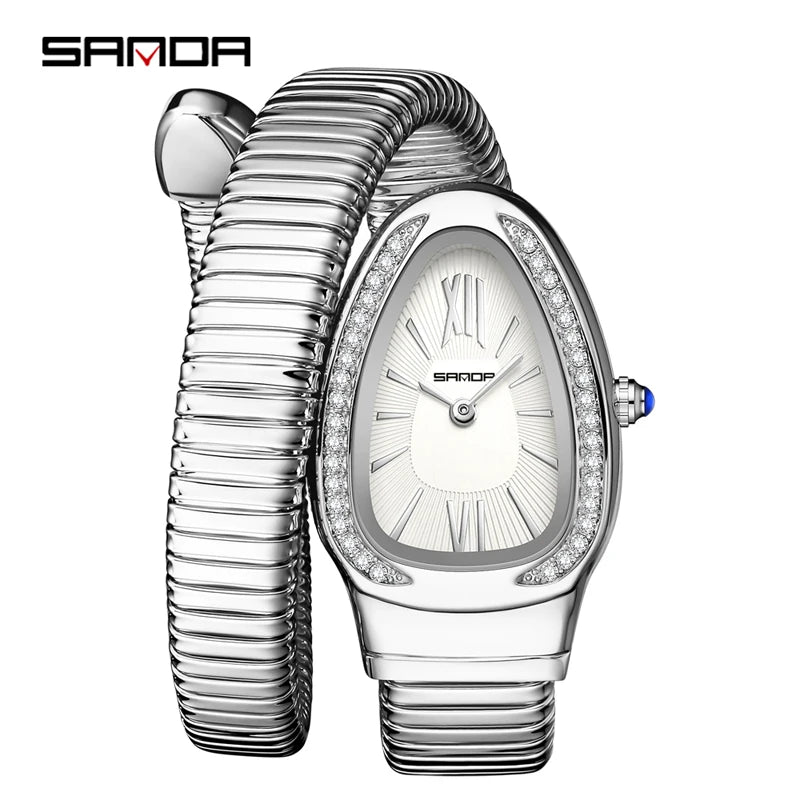 SANDA, superventas, 1151 reloj de mujer de gama alta con incrustaciones de diamantes en forma de serpiente, reloj de cuarzo de lujo ligero con temperamento Retro para mujer