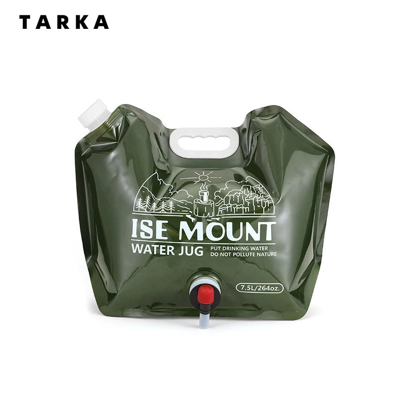 TARKA-bolsa de agua plegable para acampar, 7,5l, bolsa de agua portátil para exteriores, jarra de agua, cubo de agua con válvula de agua para Picnic, campamento y escalada