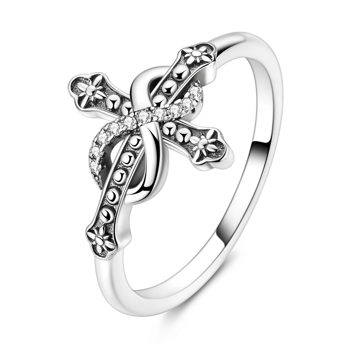 Anillo de Plata de Ley 925 Original para mujer, joyería fina con circonita, luciérnaga, corazón, cruz