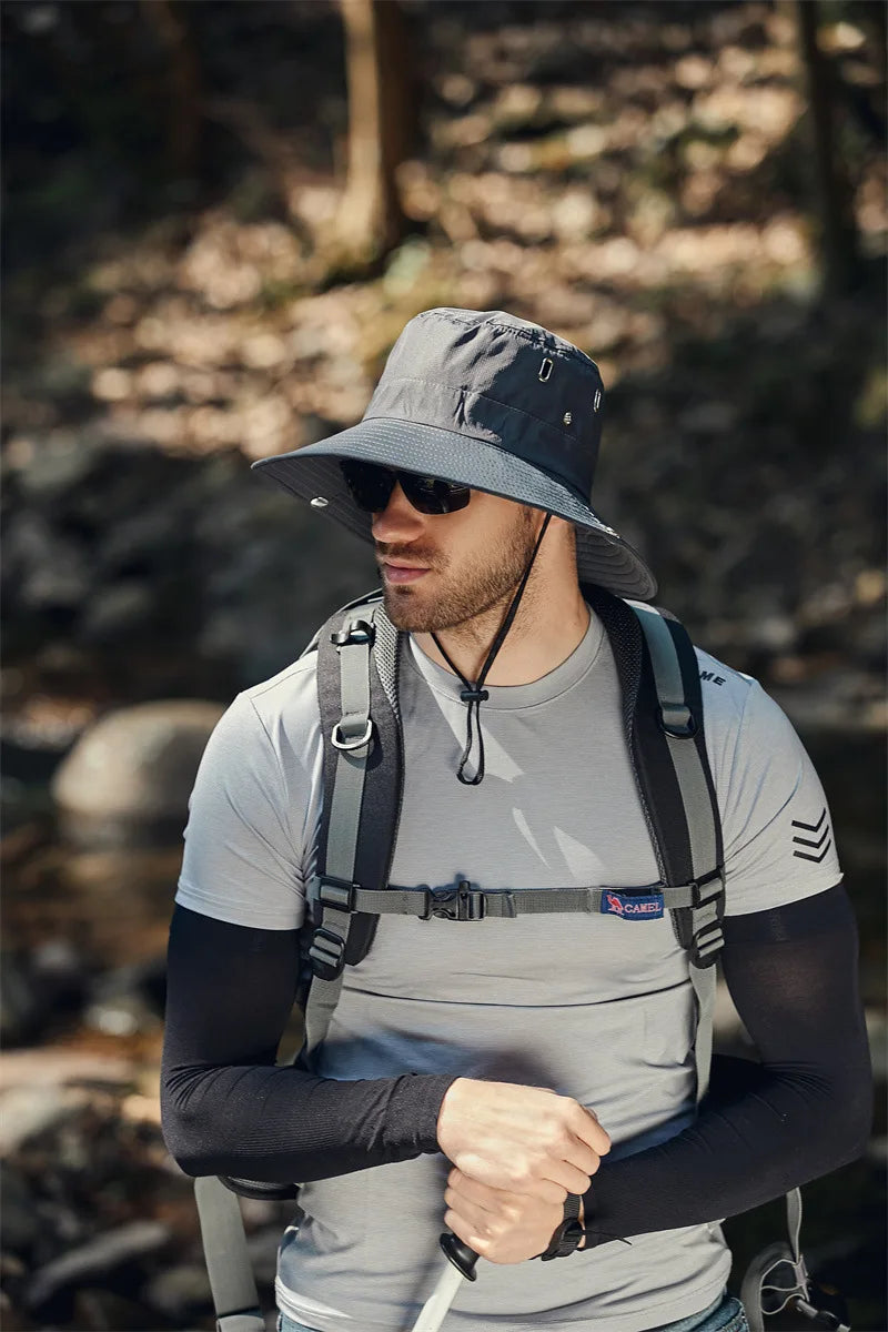 Sombrero de pescador de ala ancha y grande para hombre, gorra impermeable con protección UV para el sol, senderismo, pesca, escalada, sombreros de cubo de Safari de gran tamaño, verano