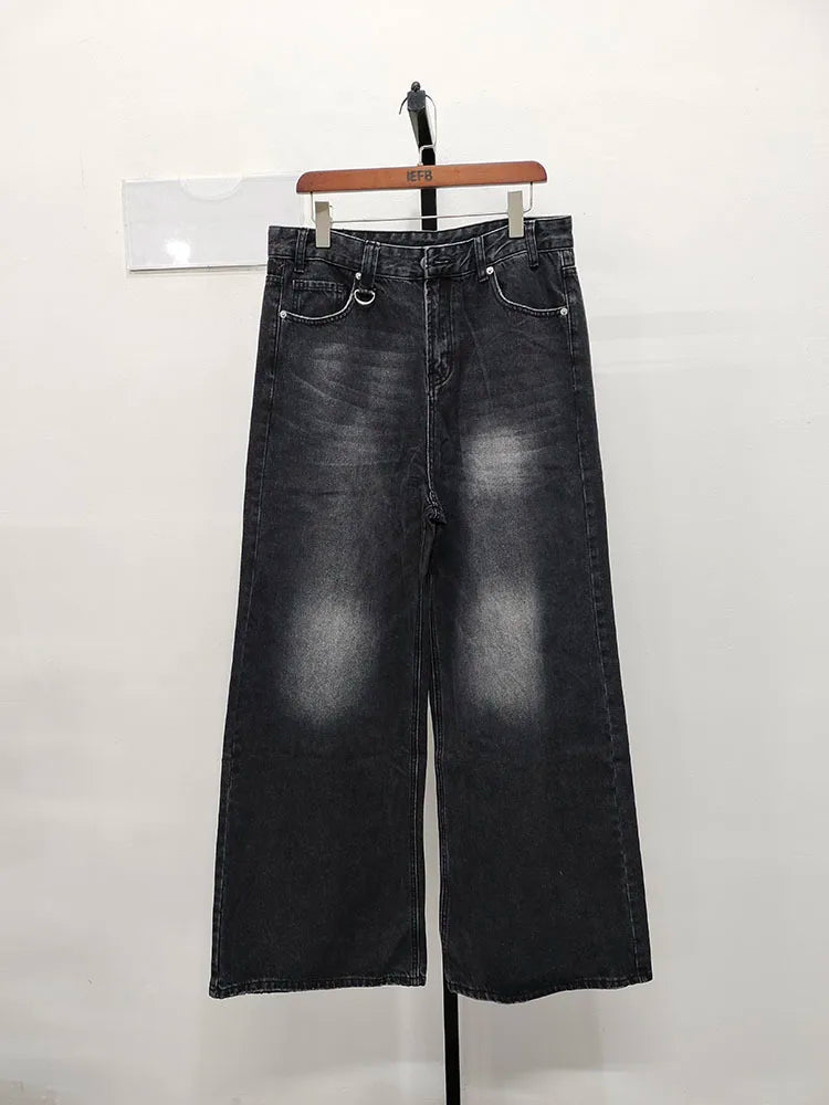 IEFB, pantalones vaqueros de verano para hombre, pantalones vaqueros lavados de color azul viejo para hombre, ropa informal recta para hombre, pantalones sueltos de pierna ancha, nueva moda 9C354