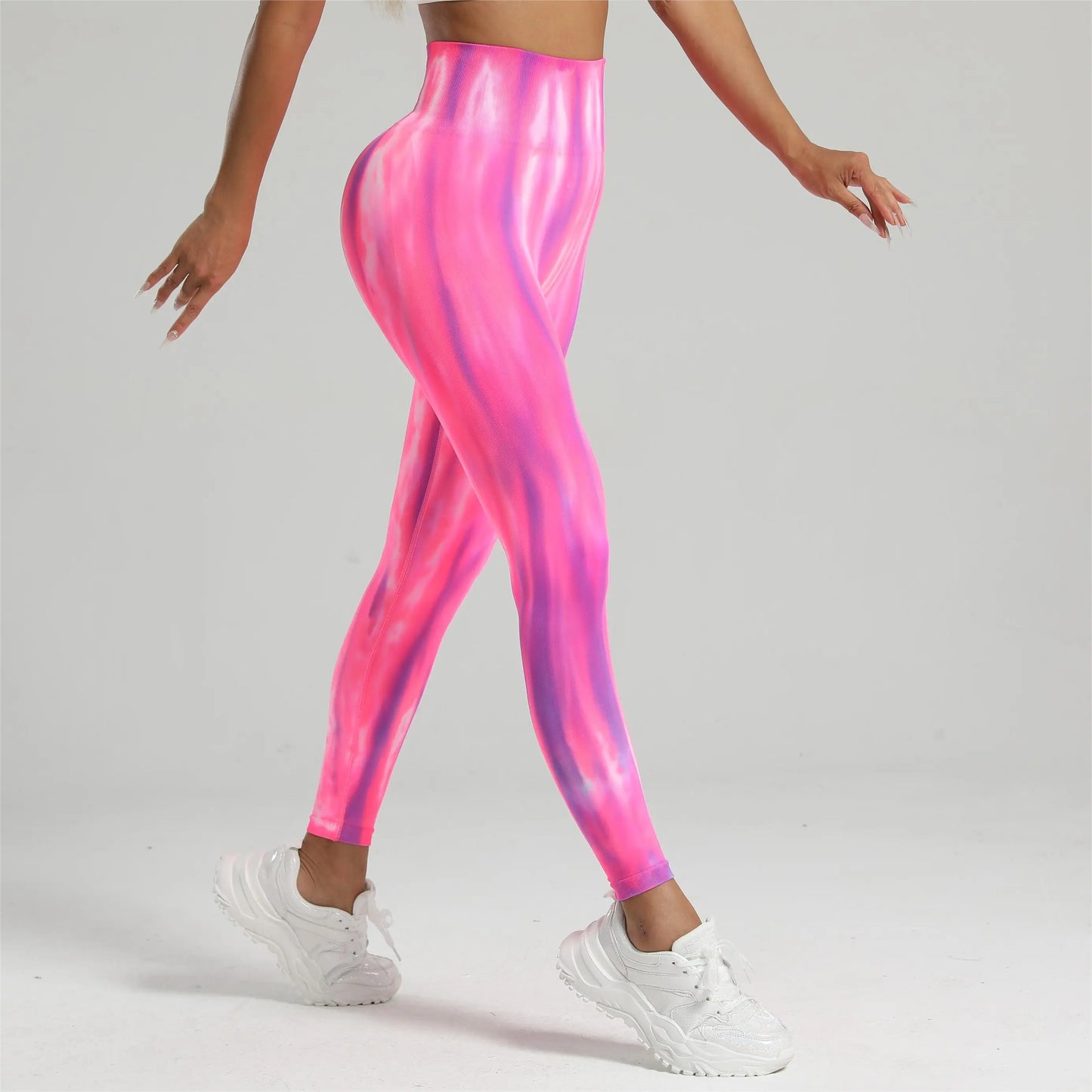 Nuevas mallas de gimnasio de cintura alta teñidas con lazo, Push Up, pantalones deportivos gruesos sin costuras, mallas elásticas suaves para entrenamiento de Yoga para mujer