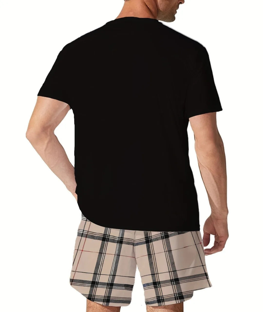 2025, novedad de verano, traje para hombre, pantalones cortos a cuadros con estampado 3D de oso informal de 2 piezas, traje ligero y transpirable cómodo para verano para hombre, nuevo estilo