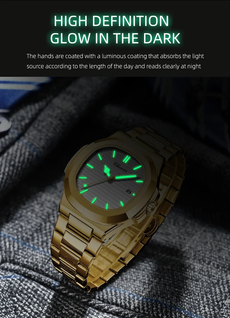CHENXI 8222 reloj de negocios informal luminoso de acero inoxidable dorado de lujo para hombres relojes de pulsera de cuarzo de moda resistente al agua