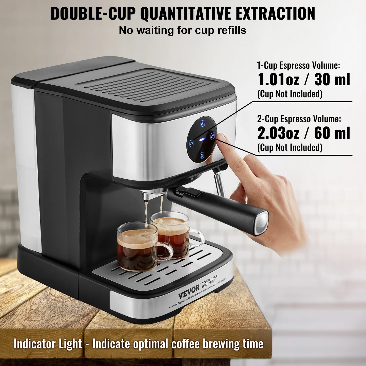 VEVOR-máquina de café y Espresso con Espumador de leche, máquina de café semiautomática profesional, varita de vapor, 15 Bar