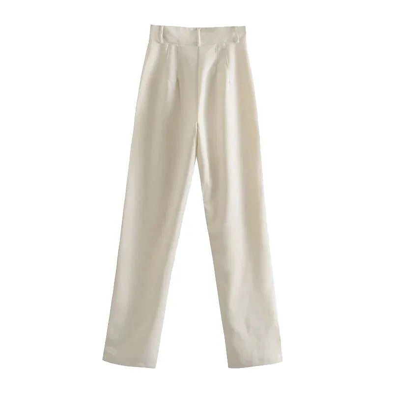 TRZA, pantalones rectos elegantes a la moda para oficina para Mujer, pantalones Vintage de cintura alta con cremallera, pantalones para Mujer