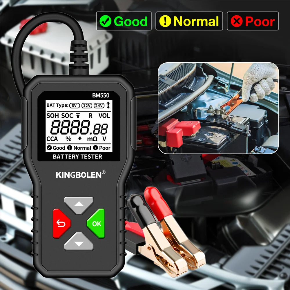 KINGBOLEN BM550, BM550 PLUS probador de baterÃa de coche 6V 12V 24V sistema de baterÃa detectar analizador de baterÃa automático herramienta de baterÃa de coche SOC SOH