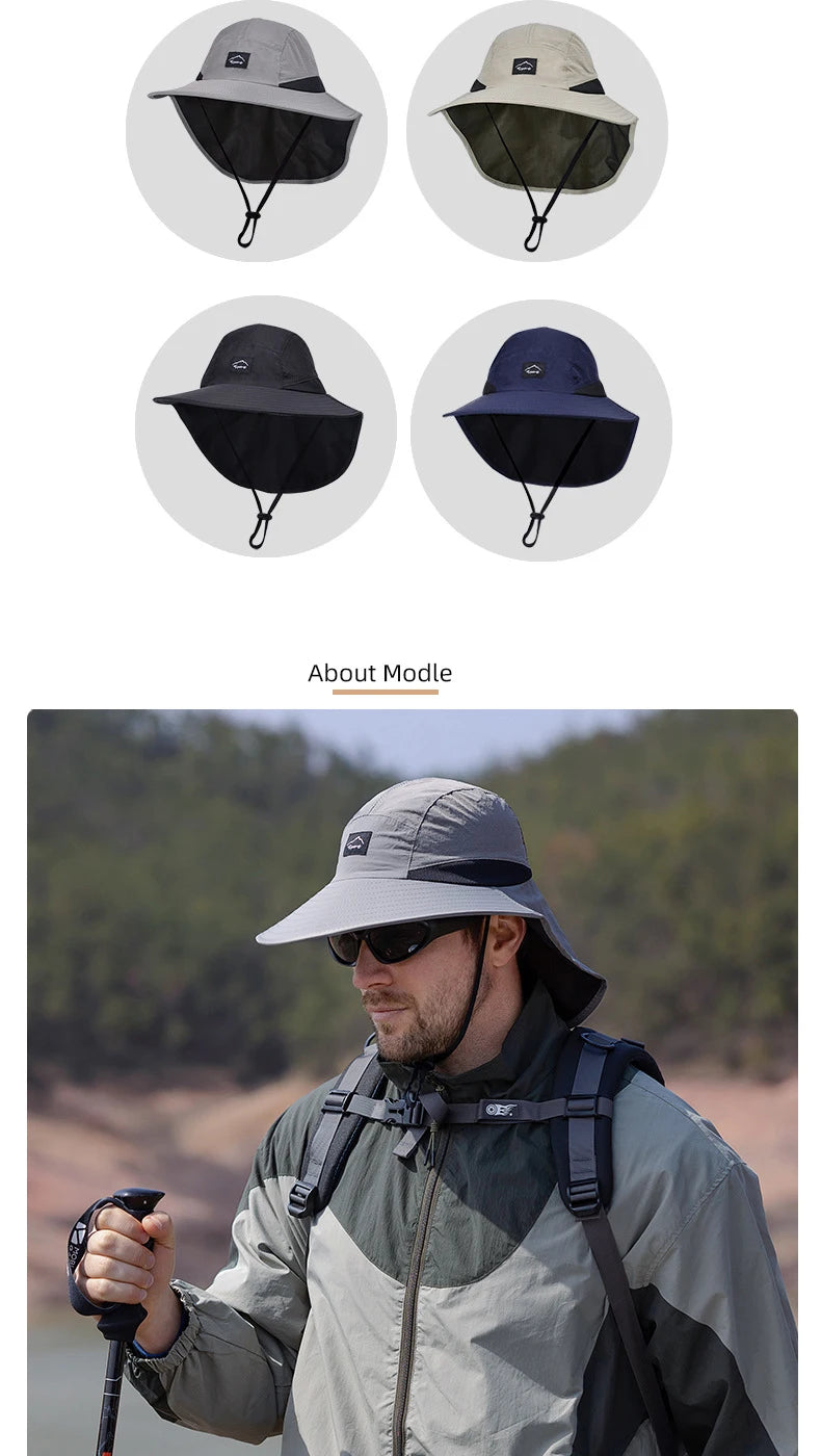 Sombreros de pescador resistentes al agua para hombre, sombrero de cubo de ala ancha transpirable con chal, protección solar UV, senderismo al aire libre, pesca, Verano