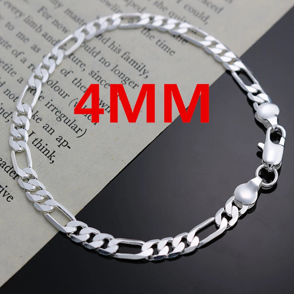 Noble nuevo llega Plata de Ley 925 cadena de 4MM para hombres mujeres pulsera collar conjunto de joyerÃa señora regalos de Navidad encantos boda