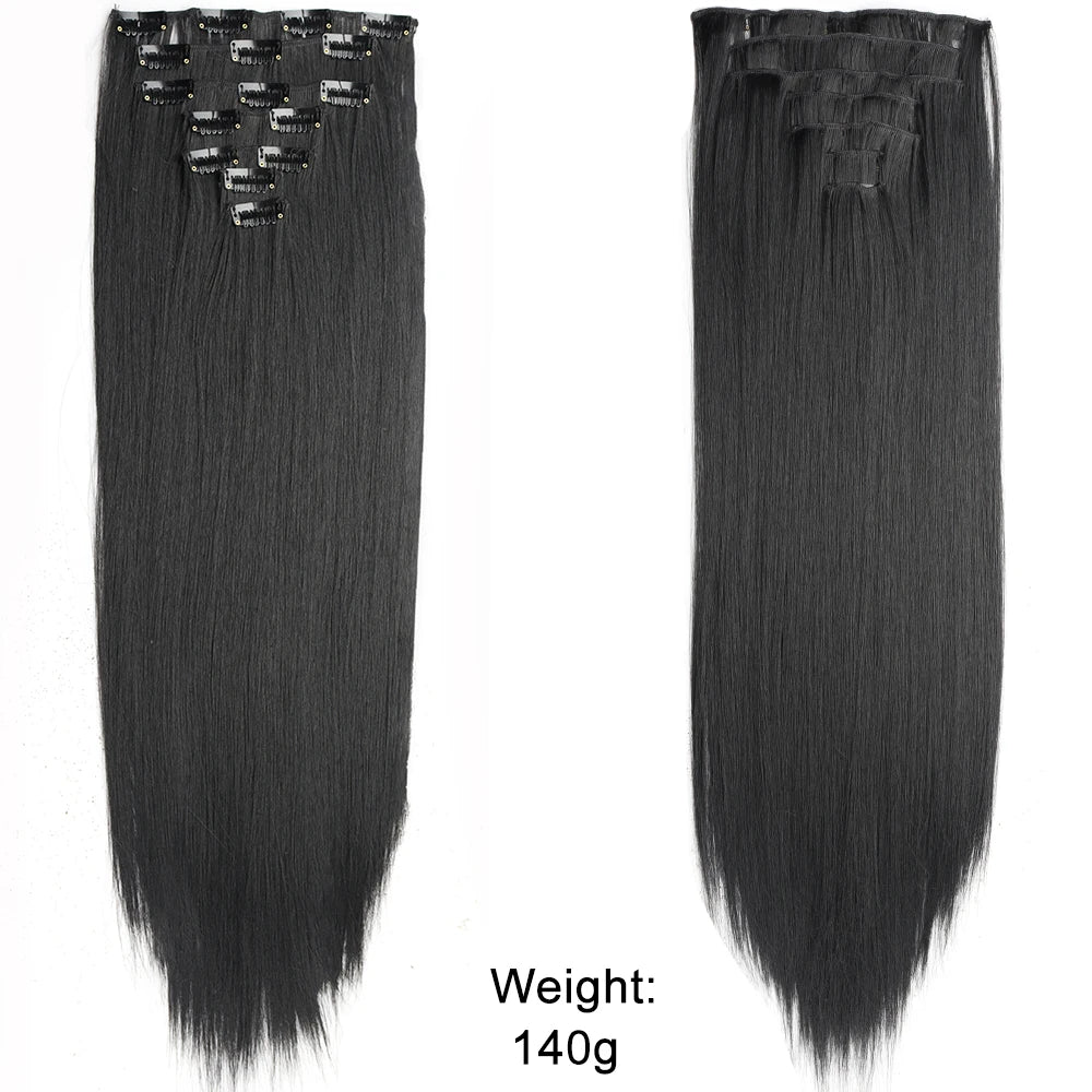 7 unids/set 16 Clips extensión de cabello negro largo liso pelo Natural Ombre peluca fibra resistente al calor para peinado de mujer
