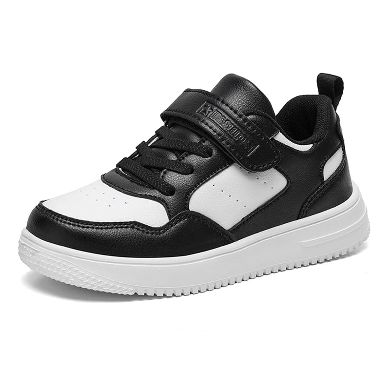 Zapatillas de deporte para niños, zapatos informales de cuero negro, zapatos planos para caminar para estudiantes, calzado deportivo ligero antideslizante para tenis para niñas