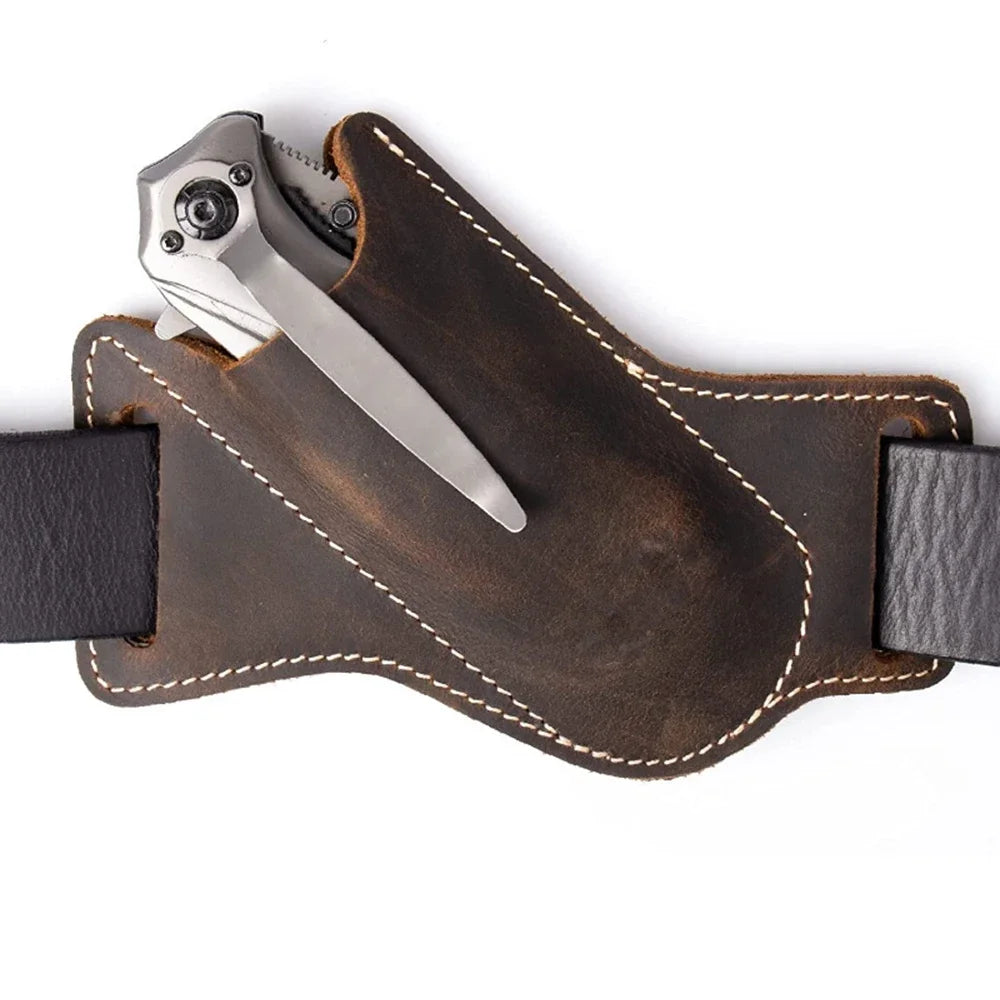 Funda de bolsillo para caza, funda de cuero con soporte para cinturón, funda para linterna, herramienta para cuchillo plegable, transporte para campamento al aire libre