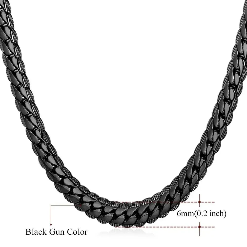U7 6mm 9mm collares de cadena de serpiente gruesa Color dorado collar de eslabones de tono negro para hombres mujeres 6/9mm 18-30 pulgadas joyerÃÂa Unisex