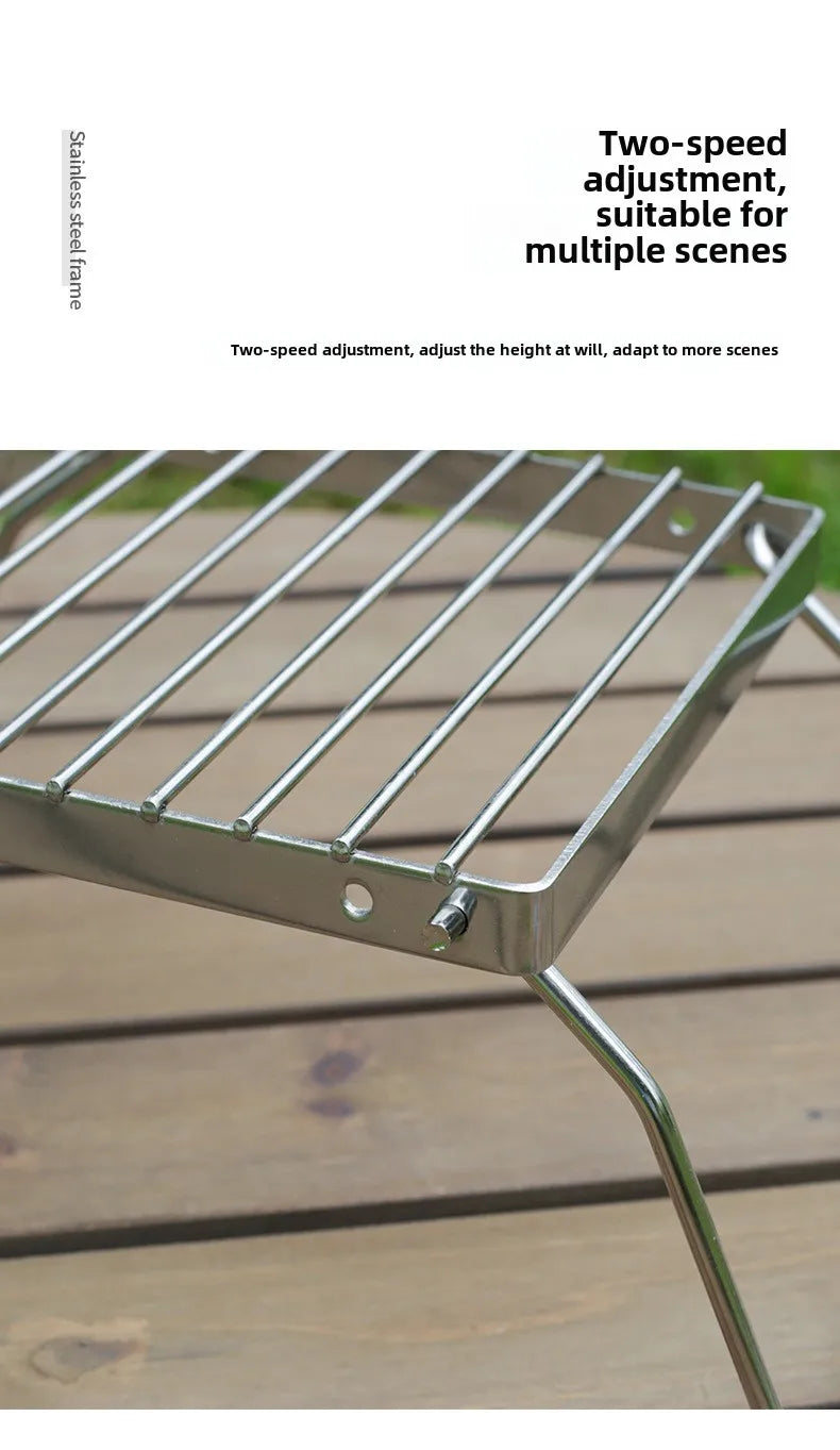 Parrilla plegable para fogata, portátil, multifuncional, de acero inoxidable, resistente a la corrosión a altas temperaturas, para acampar al aire libre