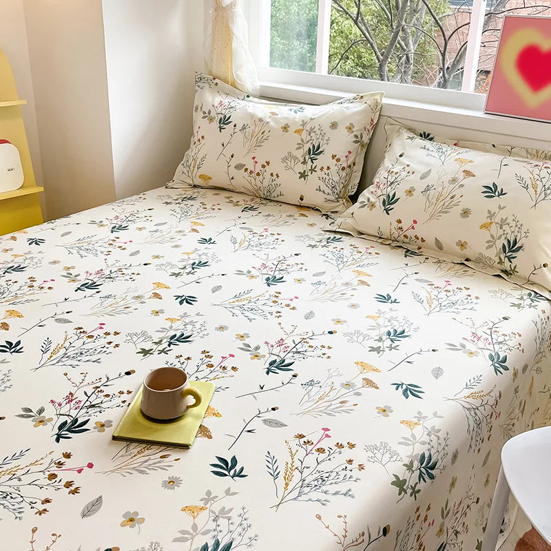 Sábana de algodón 100% con estampado de flores, sábanas dobles para niñas y niños, ropa de cama individual Queen King Size, 1 Uds.