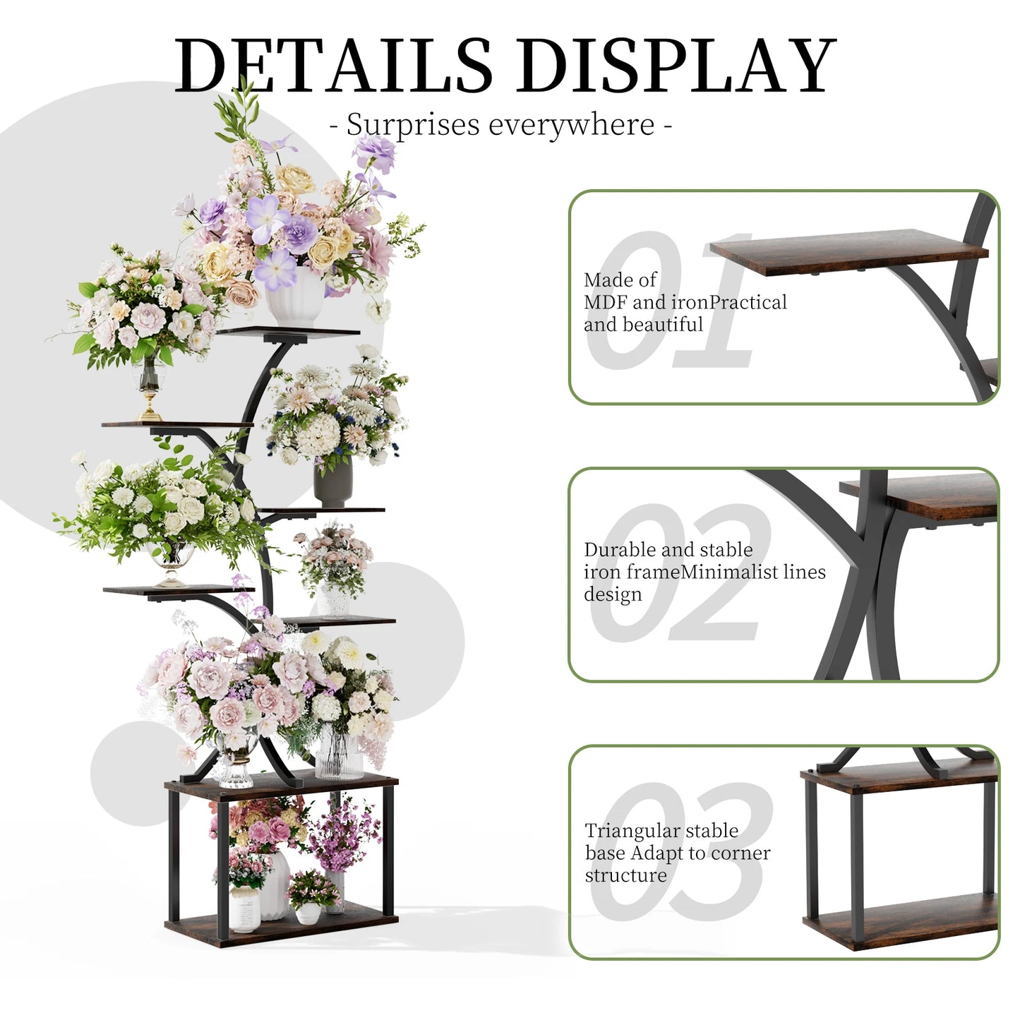 Soporte para plantas multicapa, soporte para plantas en forma de árbol de estilo Industrial, estante de exhibición, soporte para flores de esquina para maceteros de jardín, interior