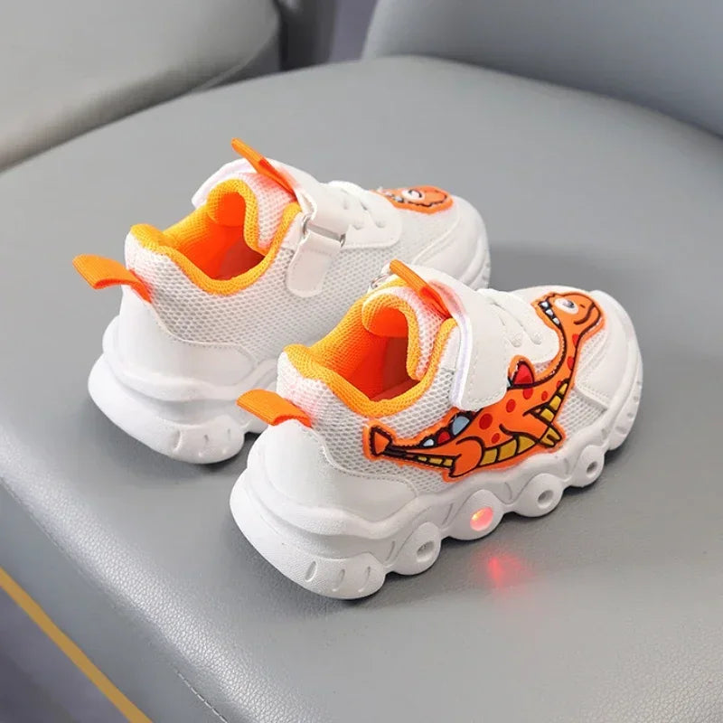 Zapatillas de deporte informales con dibujos animados para niños y niñas, zapatos de iluminación transpirables con malla LED, zapatos iluminados para bebés