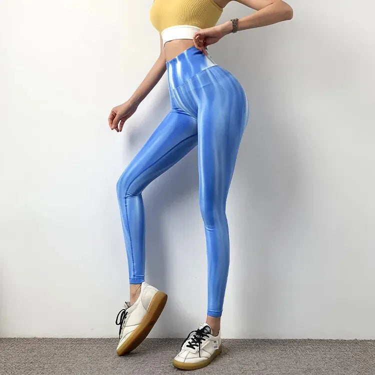 Nuevas mallas de gimnasio de cintura alta teñidas con lazo, Push Up, pantalones deportivos gruesos sin costuras, mallas elásticas suaves para entrenamiento de Yoga para mujer