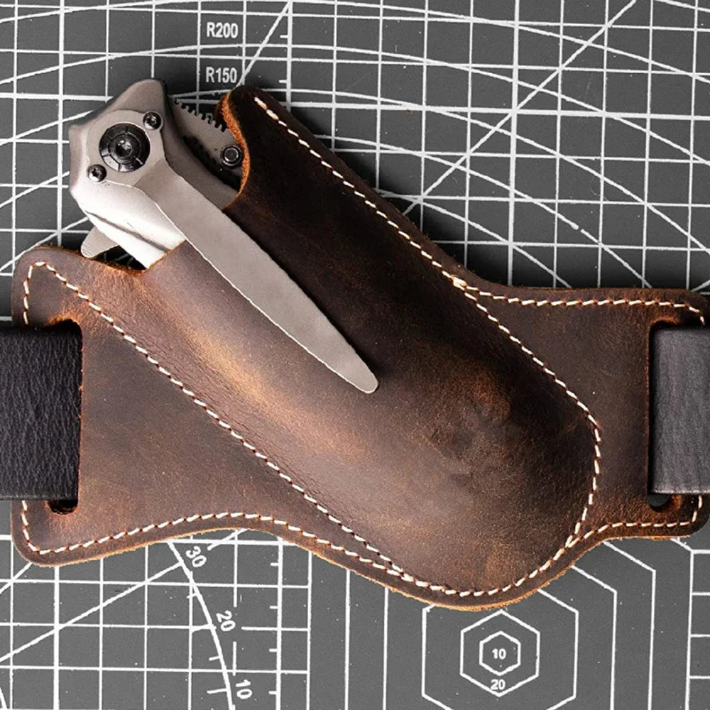 Funda de bolsillo para caza, funda de cuero con soporte para cinturón, funda para linterna, herramienta para cuchillo plegable, transporte para campamento al aire libre